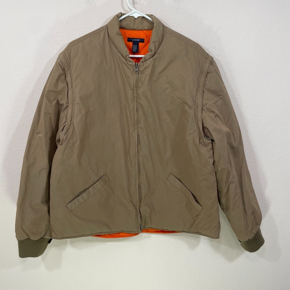 Vtg J Crew Men's L Goose Down Puffer Jacket  Removable Sleeve Brown Orange Y2K‎